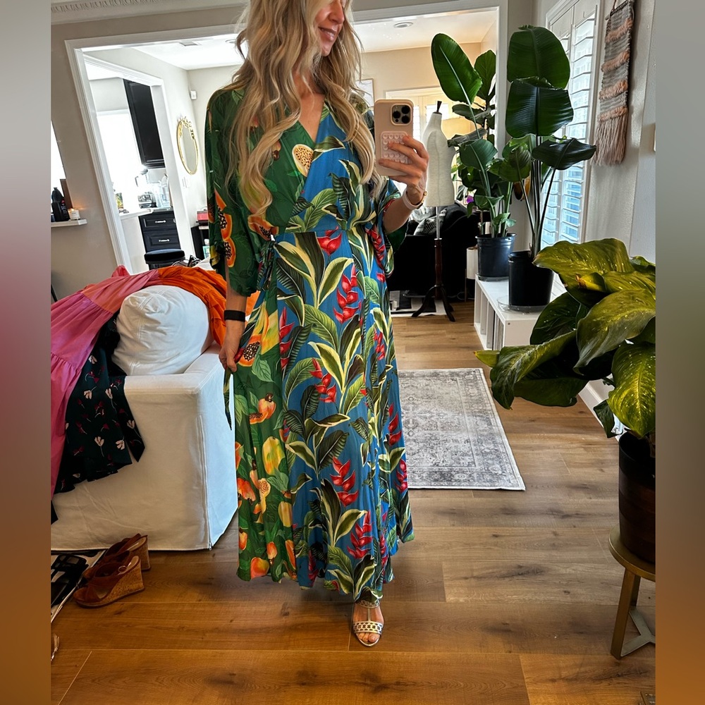 Farm Rio Dual Prints Maxi Wrap Dress Multi Papaya